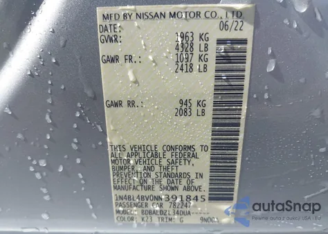 2022 Nissan Altima S Fwd z USA, uszkodzony, nr VIN 1N4BL4BV0NN391845